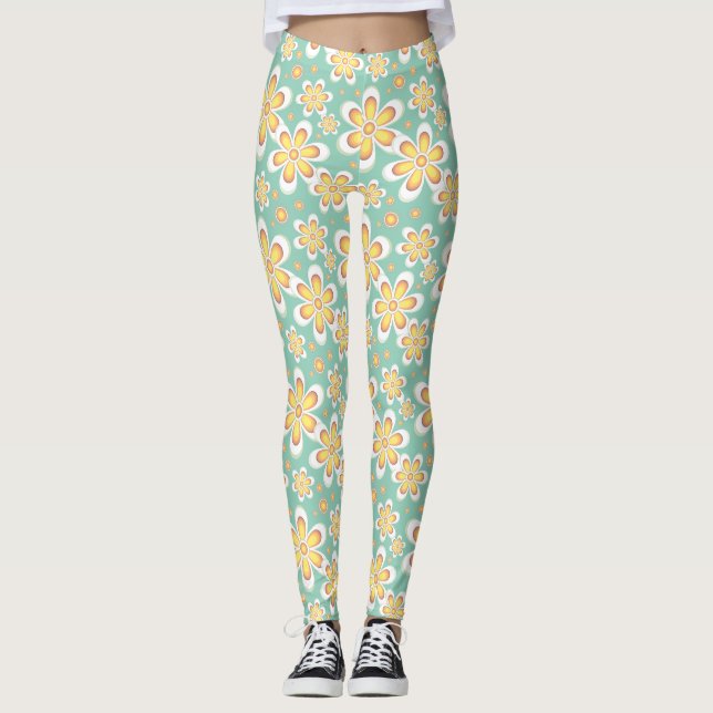 Legging legguras de flores de motif amarelas (Frente)