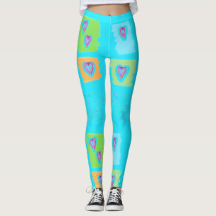 Legging Leguminosas Azuis Brilhantes Com Corações