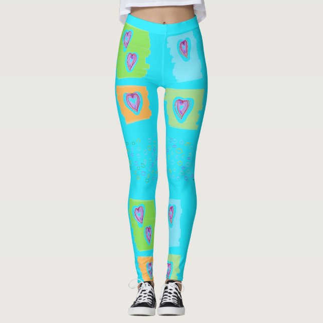 Legging Leguminosas Azuis Brilhantes Com Corações (Frente)