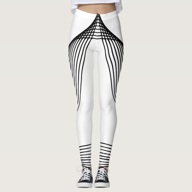 Legging "Leguminosas Brancas Chic com Linhas Negras Negrit (Frente)