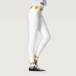 Legging Leguminosas brancas com design floral amarelo