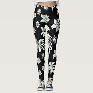 Legging Leguminosas com flores de estilo preto e branco