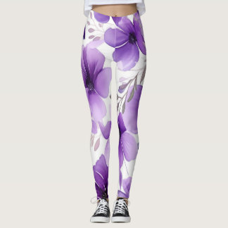 Legging Leguminosas Florais Brancas e Púrpuras Modernas