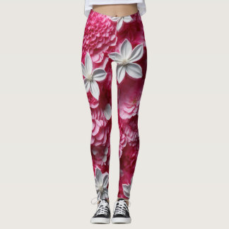 Legging Leguminosas Florais Brancas e Rosa Quente