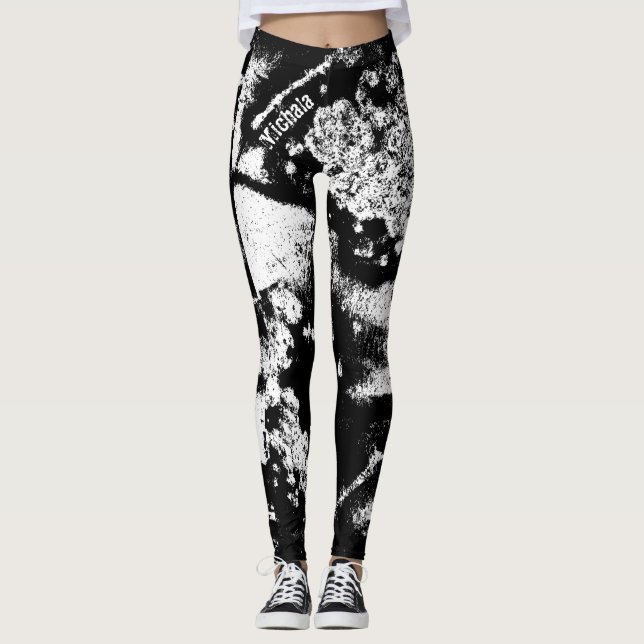 Legging Leguminosas Pretas E Brancas com Arte De Grafite I (Frente)