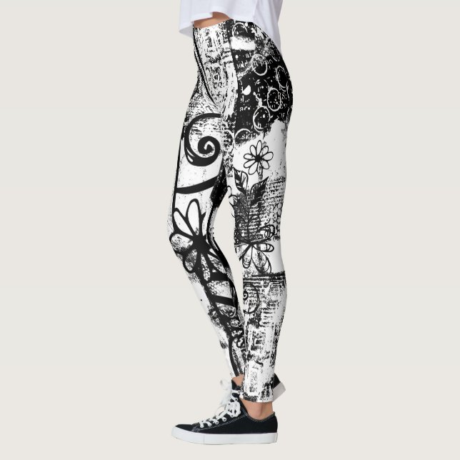 Legging Leguminosas Pretas E Brancas com Arte De Grafite I (Esquerda)