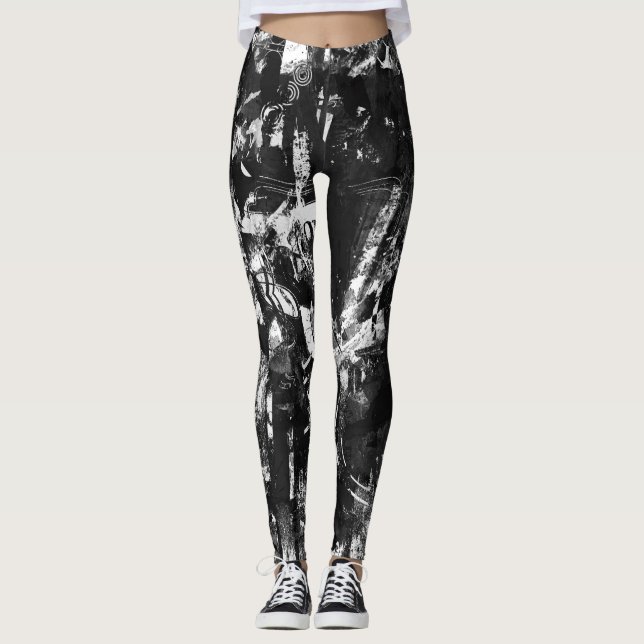 Legging Leguminosas Pretas E Brancas com Arte De Grafite I (Frente)