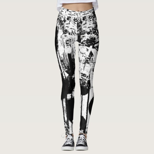 Legging Leguminosas Pretas E Brancas com Arte De Grafite I (Frente)