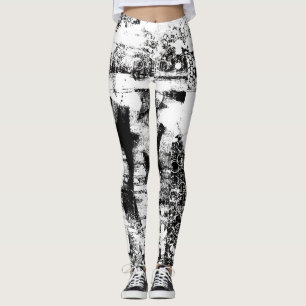 Legging Leguminosas Pretas E Brancas com Arte De Grafite I