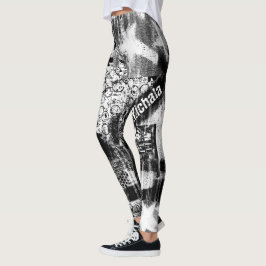 Legging Leguminosas Pretas E Brancas com Arte De Grafite I