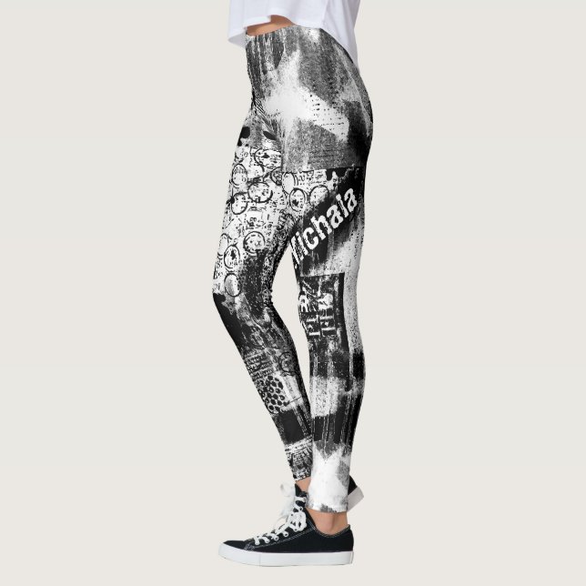Legging Leguminosas Pretas E Brancas com Arte De Grafite I (Esquerda)