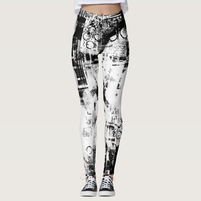 Legging Leguminosas Pretas E Brancas com Arte De Grafite I (Frente)