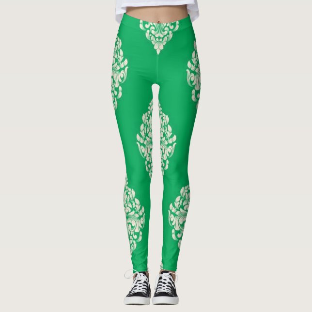 Legging Leguminosas verdes e brancas, listradas, brancas e (Frente)