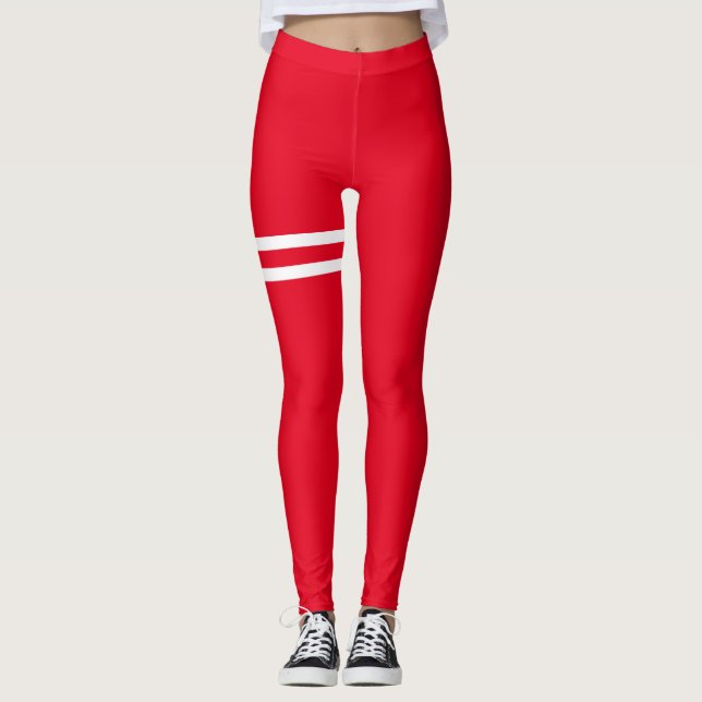 Legging Leguminosas Vermelhas com Linhas Brancas (Frente)
