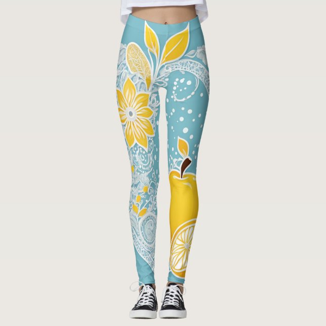 Legging Lemon Aqua AI art (Frente)