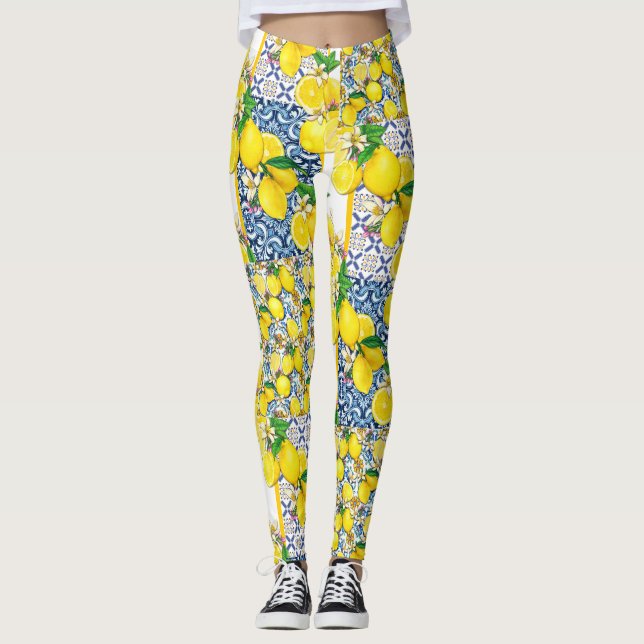 Legging Lemon Português Azulejo Mediterrâneo Santorini (Frente)