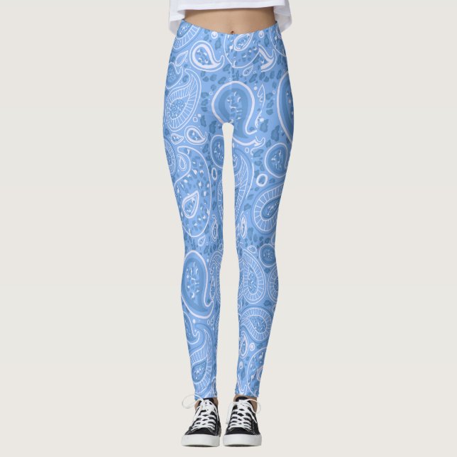 Legging Leopard Paisley Seamless Pattern Blue elegant Yoga (Frente)