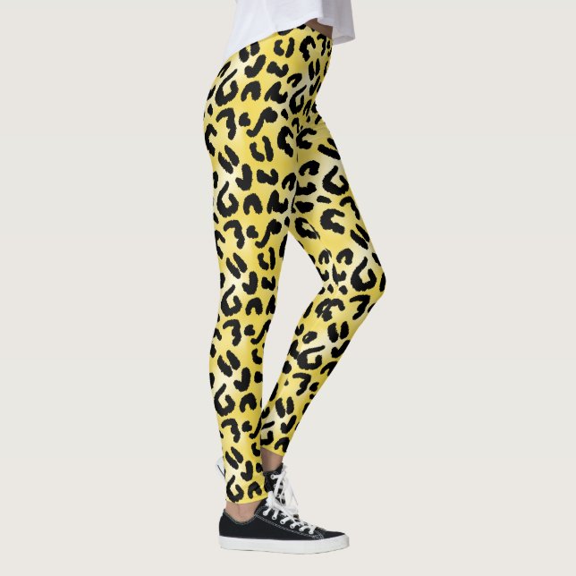 Legging Leopardo Amarelo Manchas Impressas Cheetah Pernas  (Direita)