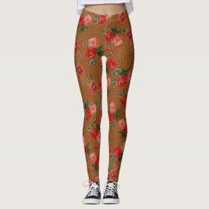 Legging Leopardo-animal exótico Imprime Flores Vermelhas L