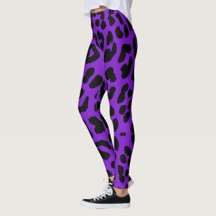 Legging Leopardo das Halloween Imprime Preto e Violeta Esc