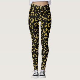 Legging Leopardo Dourado, Brilhante Dourada, Padrão-Leopar