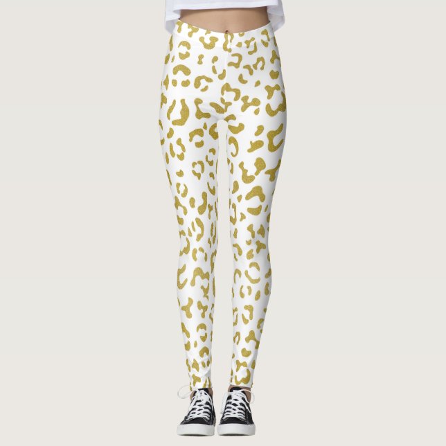 Legging Leopardo Dourado, Brilho Dourado, Impressão Leopar (Frente)