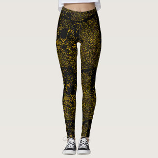 Legging Leopardo Dourado da neve nas pernas pretas