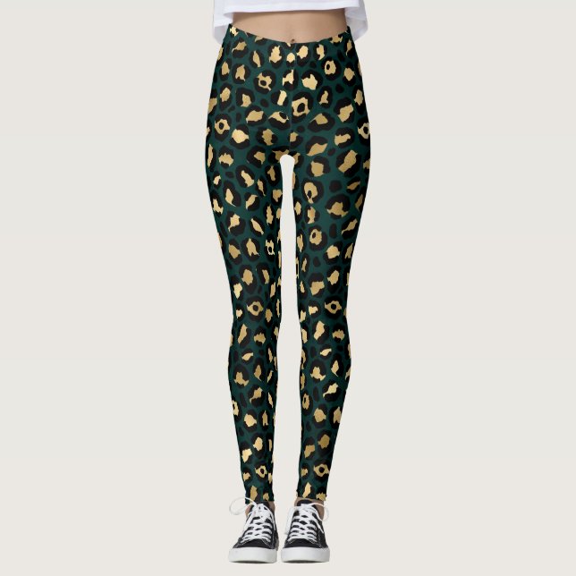 Legging Leopardo Dourado e Teto Série Design 1 (Frente)