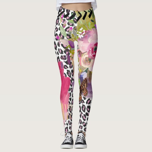Legging Leopardo Funky e caneleiras florais (Frente)