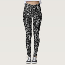 Legging Leopardo Imprime Cinzas Pretas e Prateadas