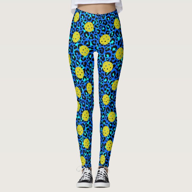 Legging Leopardo Imprime Diversão Azul Pickball Amarelo (Frente)