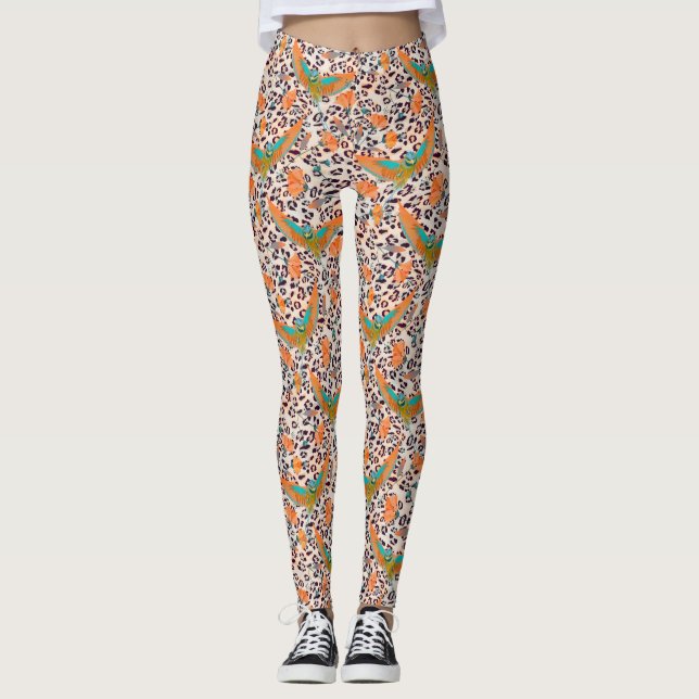 Legging Leopardo modesto, pássaros do Paraíso (Frente)