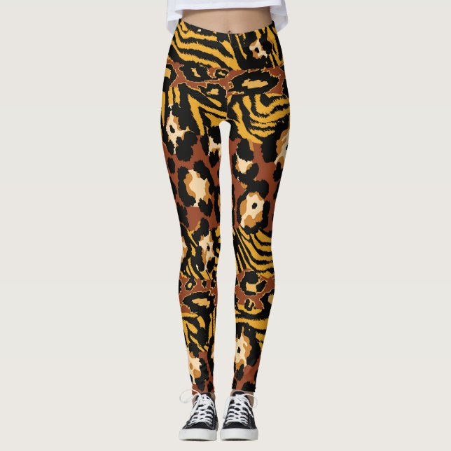 Legging Leopardo, pele de tigre, padrão selvagem. (Frente)