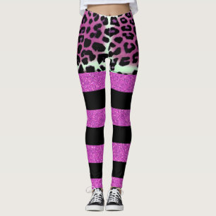 Legging Leopardo rosa-chic e riscas brilhantes cor-de-rosa