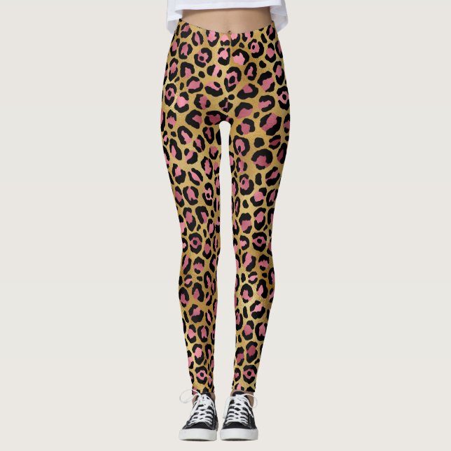 Legging Leopardo Rosa Dourado (Frente)