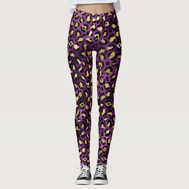 Legging Leopardo roxo e Dourado Design 1 (Frente)