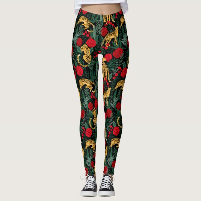 Legging Leopardos e Rosas vermelhas (Frente)