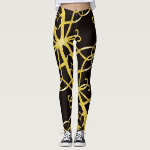 Legging Letra A abstrata em dourado falso e preto