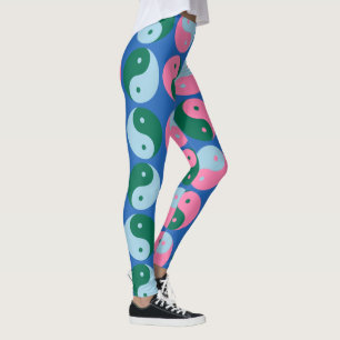 Legging Letra branca colorida Yin Yang Padrão Azul Verde