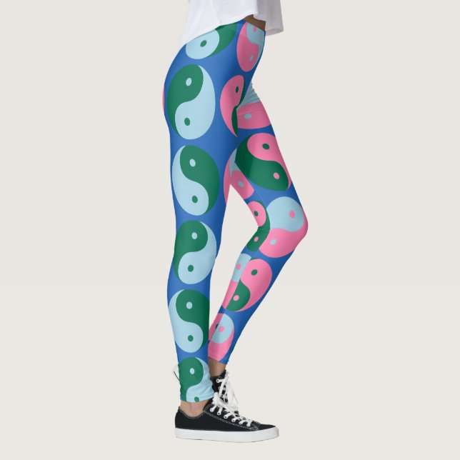 Legging Letra branca colorida Yin Yang Padrão Azul Verde (Direita)