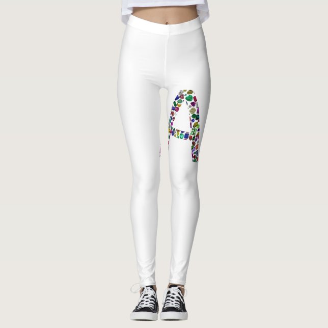 Legging Letra inicial A com gemstone Floral Monograma (Frente)