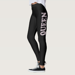 Legging Letra rainha Impressão, coxas pretas brancas