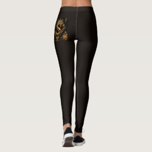 Legging Letra S Dourada de Luxo Coroa Monograma Diamante
