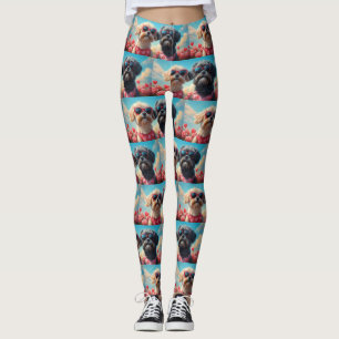 Legging Lhasa Apso com Rosas do Coração Dia dos Namorados