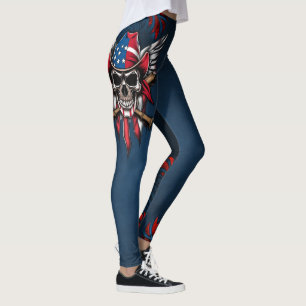 Legging Liberdade selvagem, crânio americano com morcegos