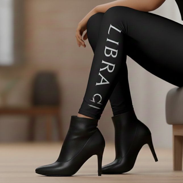 Legging Libra Zodiac - Símbolo de Astrologia Negra Silver  (Libra Zodiac Sign Silver Black Astrology Birthday Leggings
)
