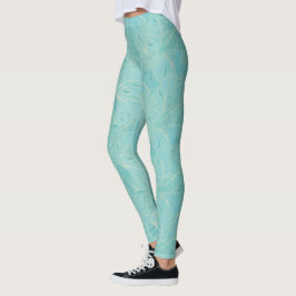 Legging Light blue tropical palm leaves pattern