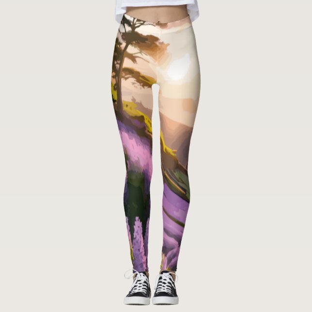 Legging Lilac Blooms: Arte ao Lado da Encosta no Brilho do (Frente)