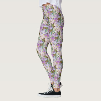 Legging Lilac e caneleiras florais roxas