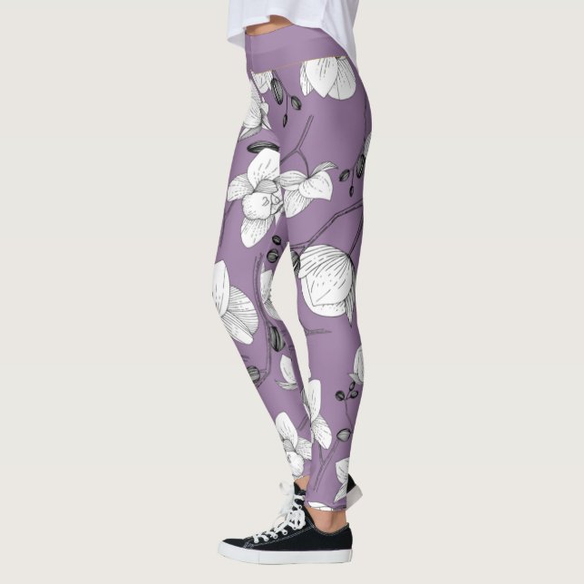Legging Lilás moderna floral elegante preto e branco (Esquerda)